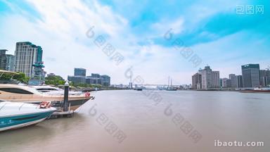 上海南浦大桥游艇黄浦江流云固定延时摄影